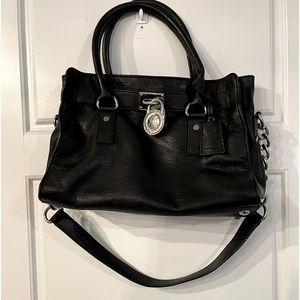 MICHAEL KORS Black Soft Leather Medium Hamilton Satchel 100% Authentic